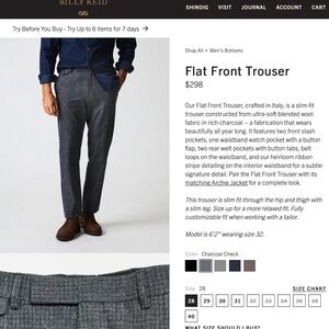Billy Reid Flat Front Trouser/Slacks - Charcoal
